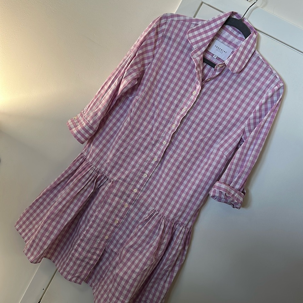 The shirt by Rochelle Behrens small drop waist lavender gingham shirtdress